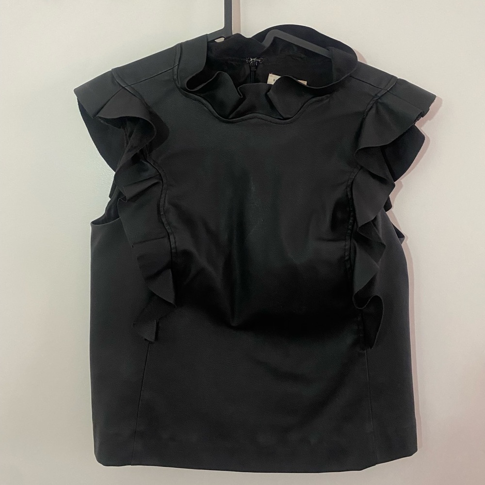 Black leather ruffle shirt